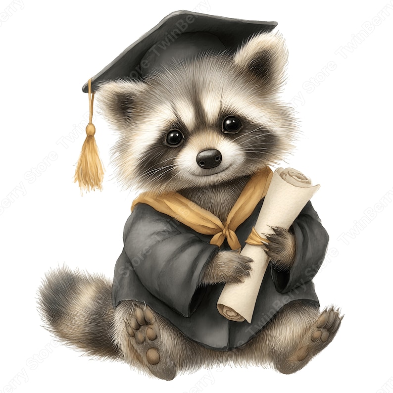 Graduation Animals PNG, 15 Watercolor Baby Animal Clipart With Cap and ...