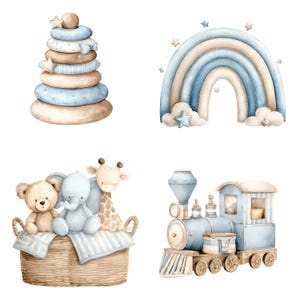 Clipart aquarel teddybeer: blauwe babyknuffels png-set (digitale download 31 png's) afbeelding 8