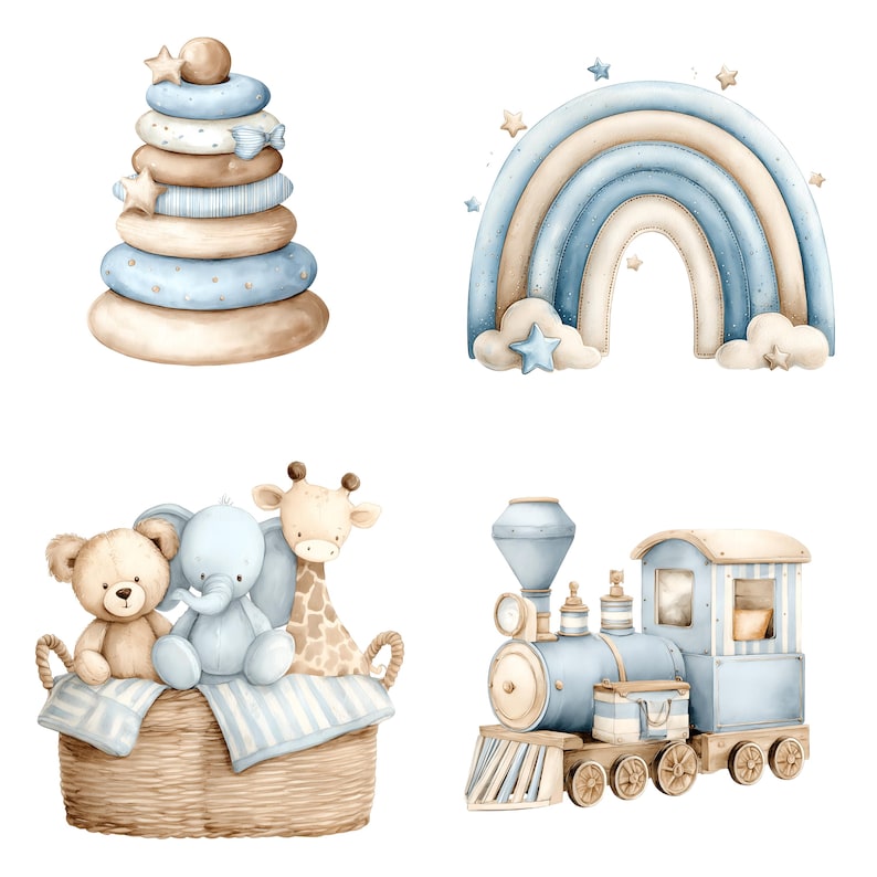 Clipart aquarel teddybeer: blauwe babyknuffels png-set (digitale download 31 png's) afbeelding 8