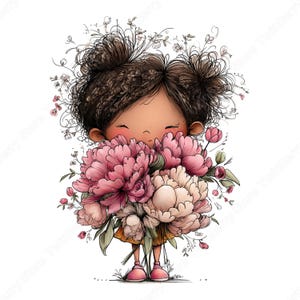 Vår Clipart PNG, 30 nyckfull flicka med blommor grafikpaket bild 7