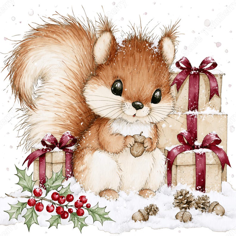 Christmas Animals Clipart PNG, 23 Cute Watercolor Woodland Animals in ...