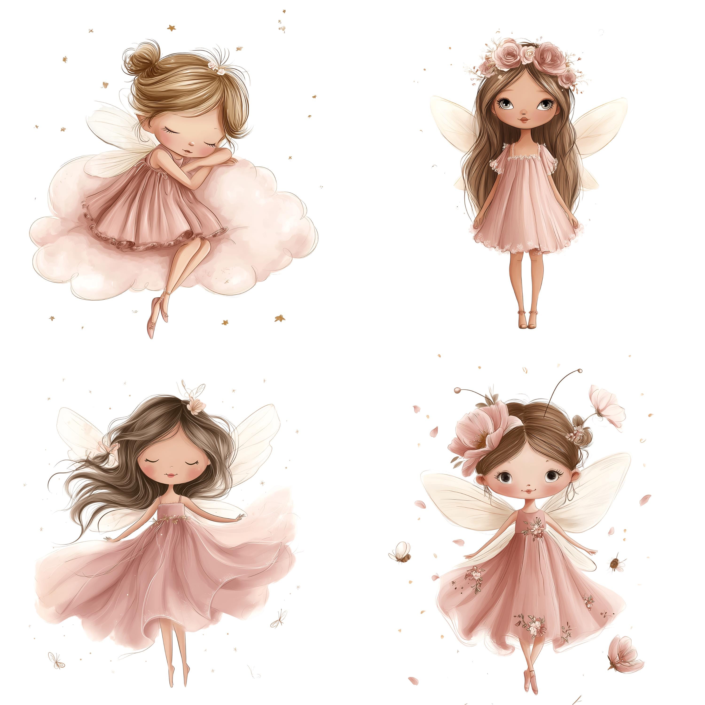 Watercolor Fairy Garden Clipart, Pink Fairies Clipart, Magical Garden ...