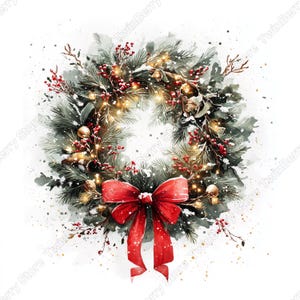 水彩クリスマスリースのクリップアート15点 JPG、ホリデーグラフィック、デジタルダウンロード