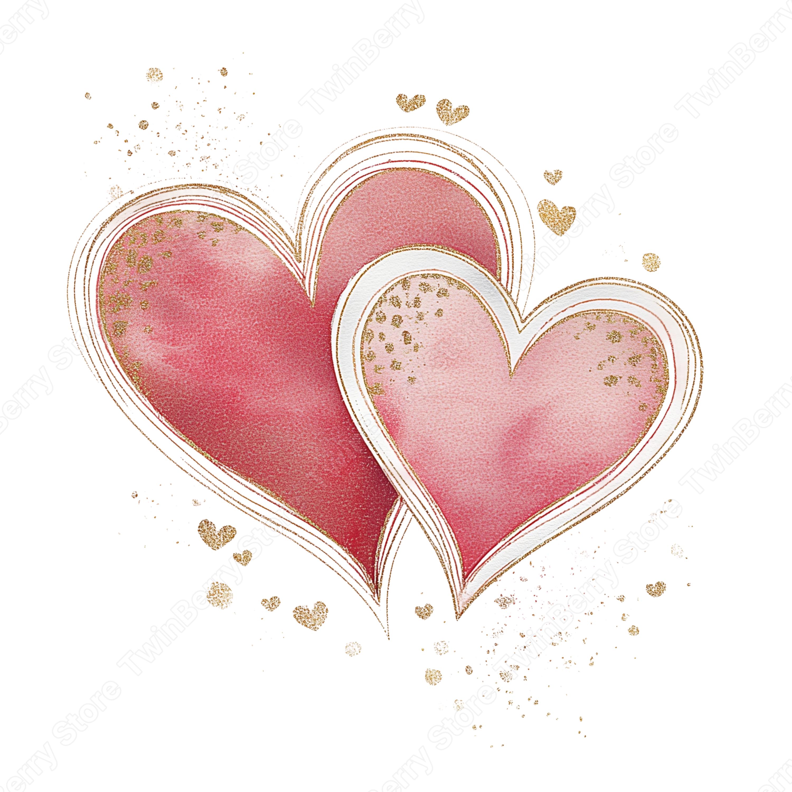20 Pink & Gold Hearts Clipart PNG, Elegant Watercolor Valentine Hearts ...