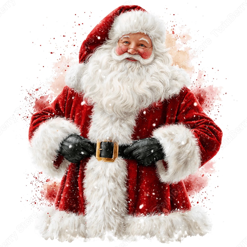 Santa Clipart PNG, 26 Vintage Watercolor Santa Claus Graphics, Traditional Father Christmas Portraits for Cards & Sublimation image 8