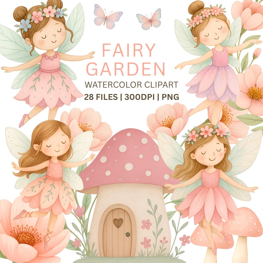 28 Pastel Fairy Garden Clipart - Little Fairy Png Bundle - Watercolor ...