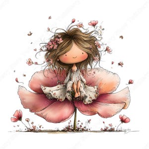 Vår Clipart PNG, 30 nyckfull flicka med blommor grafikpaket bild 3