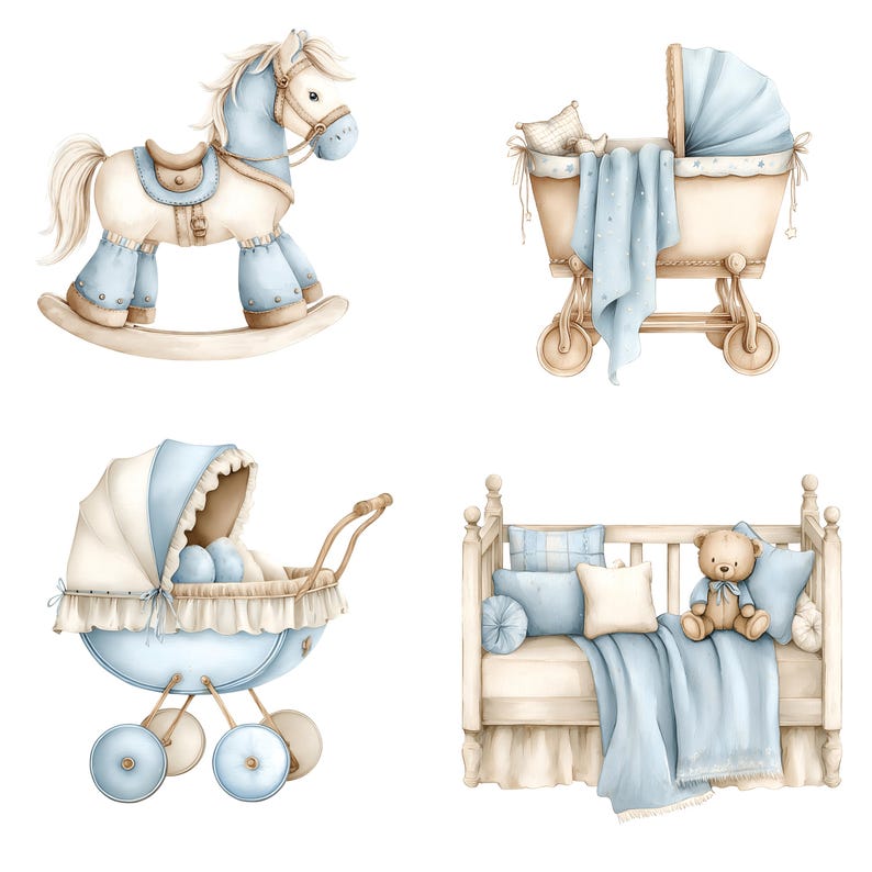 Clipart aquarel teddybeer: blauwe babyknuffels png-set (digitale download 31 png's) afbeelding 6