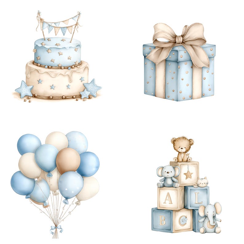 Clipart aquarel teddybeer: blauwe babyknuffels png-set (digitale download 31 png's) afbeelding 7
