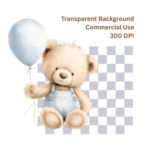 Clipart aquarel teddybeer: blauwe babyknuffels png-set (digitale download 31 png's) afbeelding 10