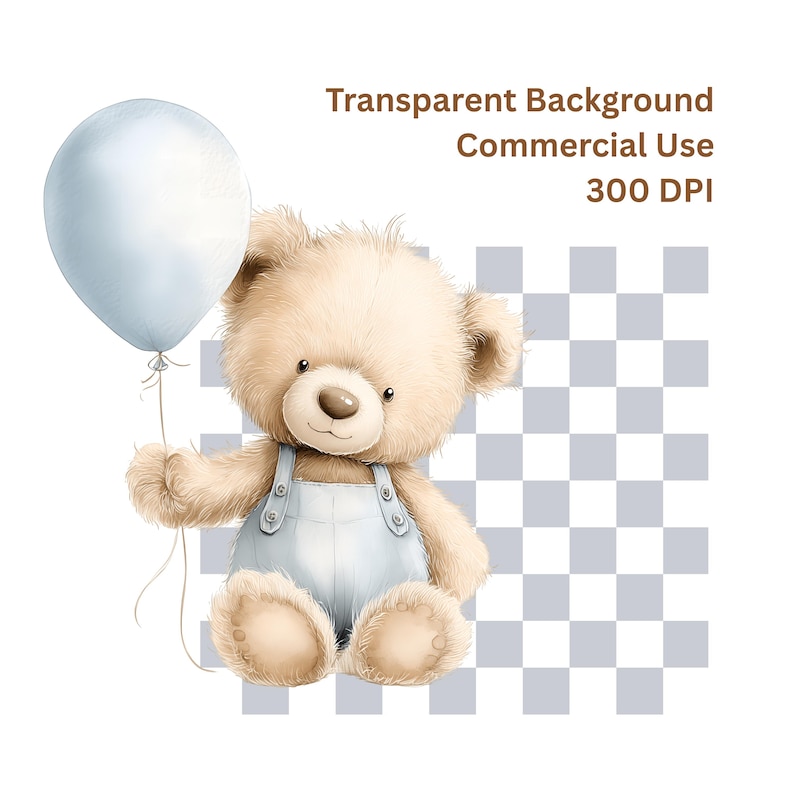 Clipart aquarel teddybeer: blauwe babyknuffels png-set (digitale download 31 png's) afbeelding 10