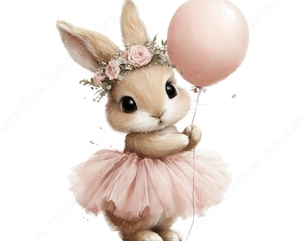 Clipart di coniglietta ballerina, pacchetto PNG di coniglio tutù rosa (download digitale)