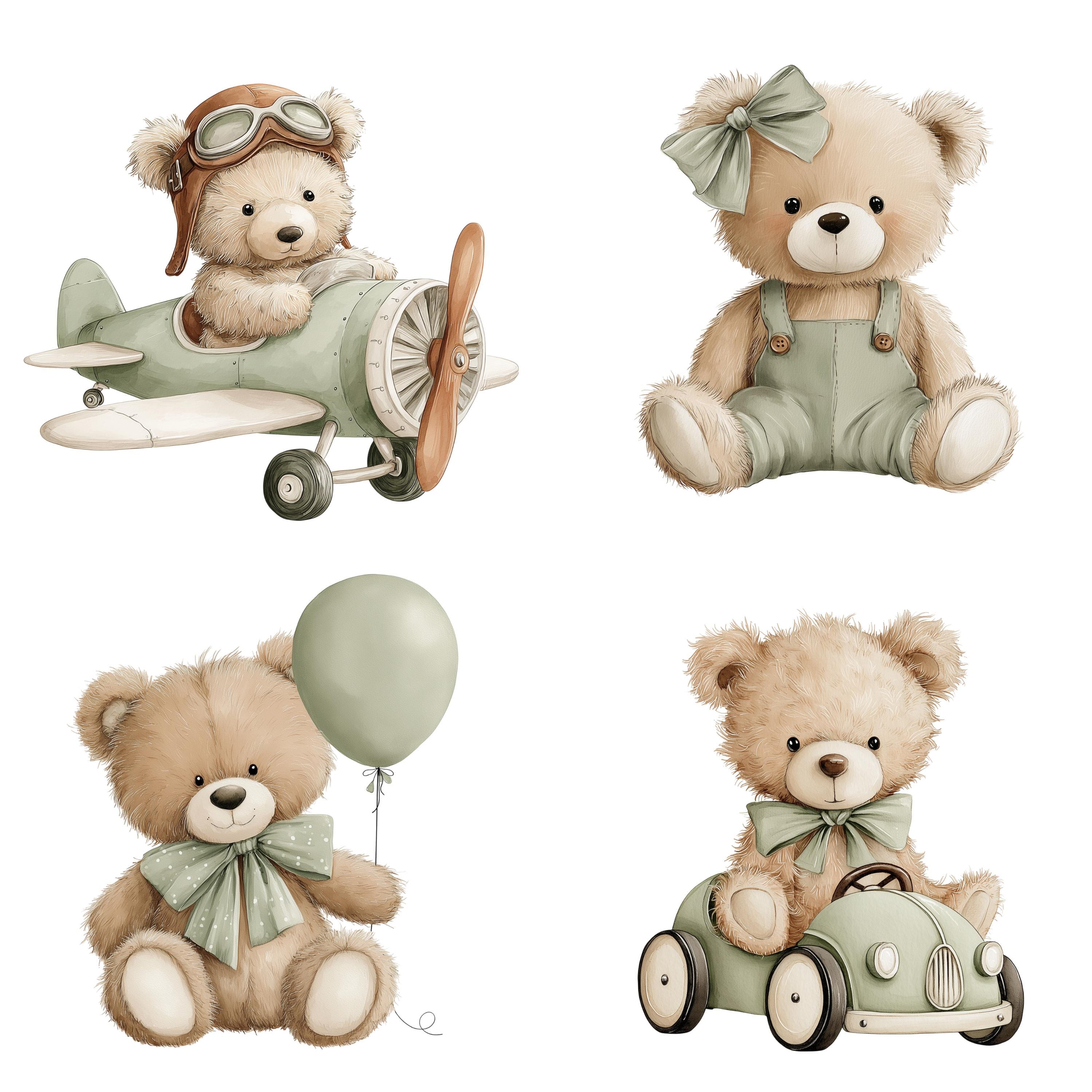 Teddy Bear Clipart PNG, 34 Sage Green Baby Boy Nursery Graphics Bundle ...