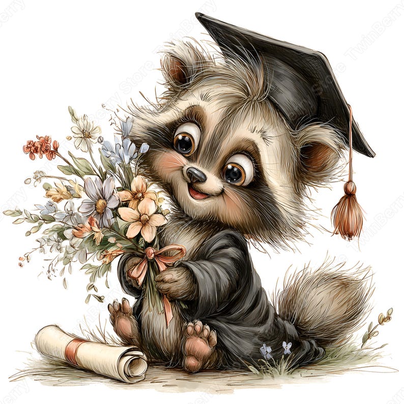 Graduation Animals JPG, 31 Watercolor Animal Clipart With Cap Diploma ...