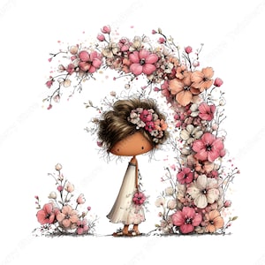 Vår Clipart PNG, 30 nyckfull flicka med blommor grafikpaket bild 5