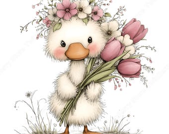 Vårgås PNG, 26 nyckfulla clipart med blomkronor och buketter för mors dag