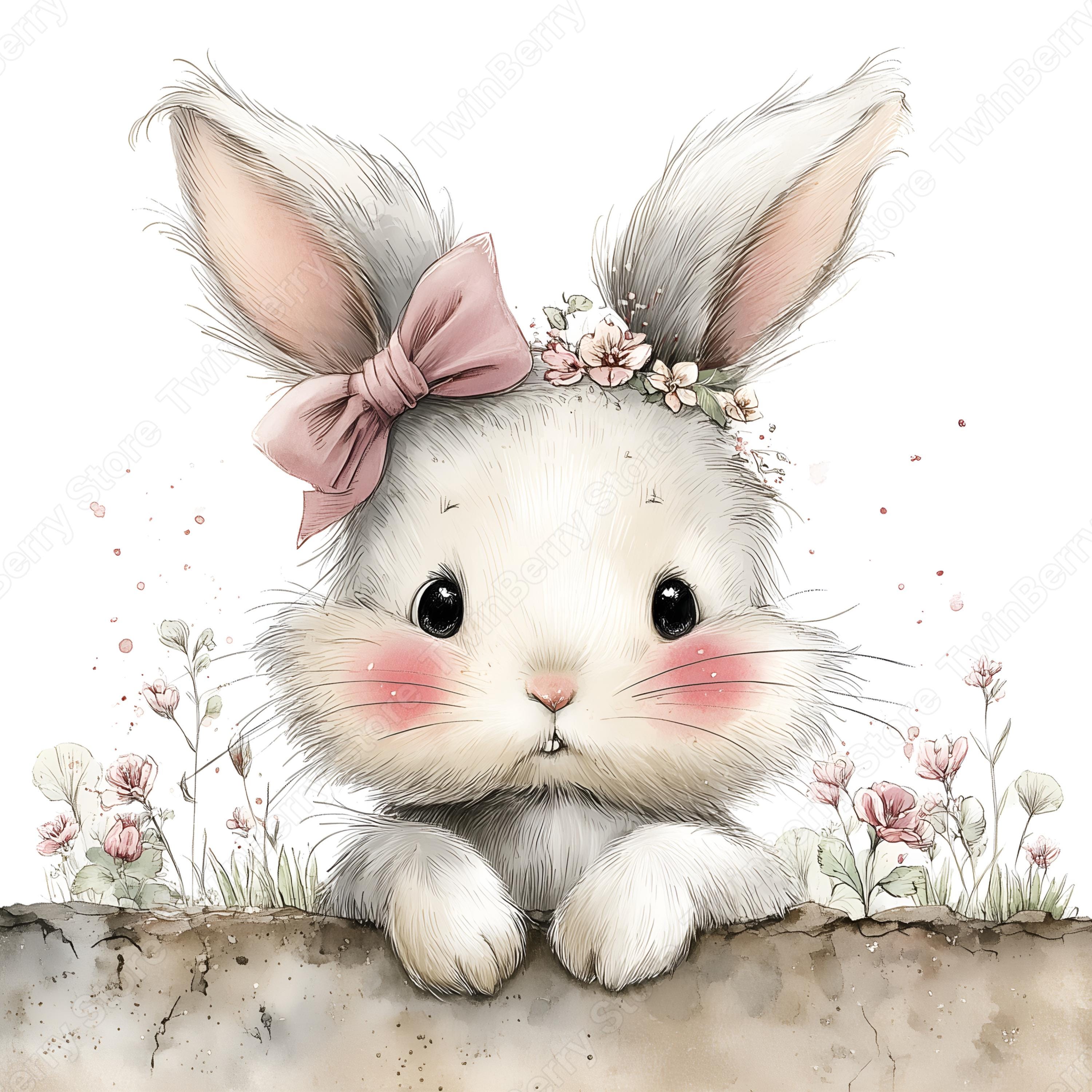 Pink Rabbit Jpeg Pink Bunny JPEG, 18 Whimsical Rabbit Clipart With Bows for Baby Shower ...
