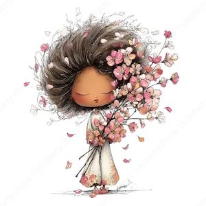 Vår Clipart PNG, 30 nyckfull flicka med blommor grafikpaket bild 9