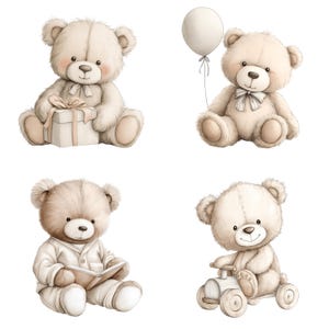 Watercolor Teddy Bear Clipart: Boho Nursery PNG Images (Digital Download - 40 PNGs) image 4