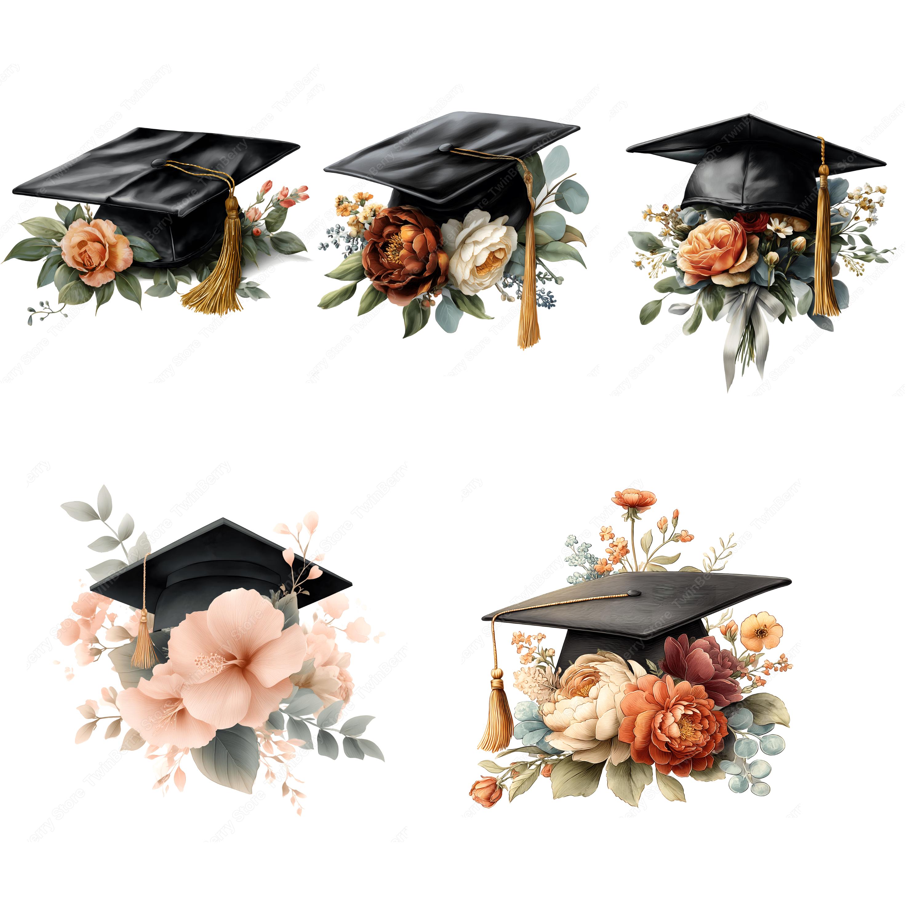 Graduation PNG, 34 Watercolor Clipart With Cap Diploma Flowers and ...