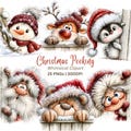 Funny Christmas Clipart PNG, 25 Whimsical Peeking Characters, Quirky Snowman Gnome Reindeer Santa for Cards & Sublimation product logo