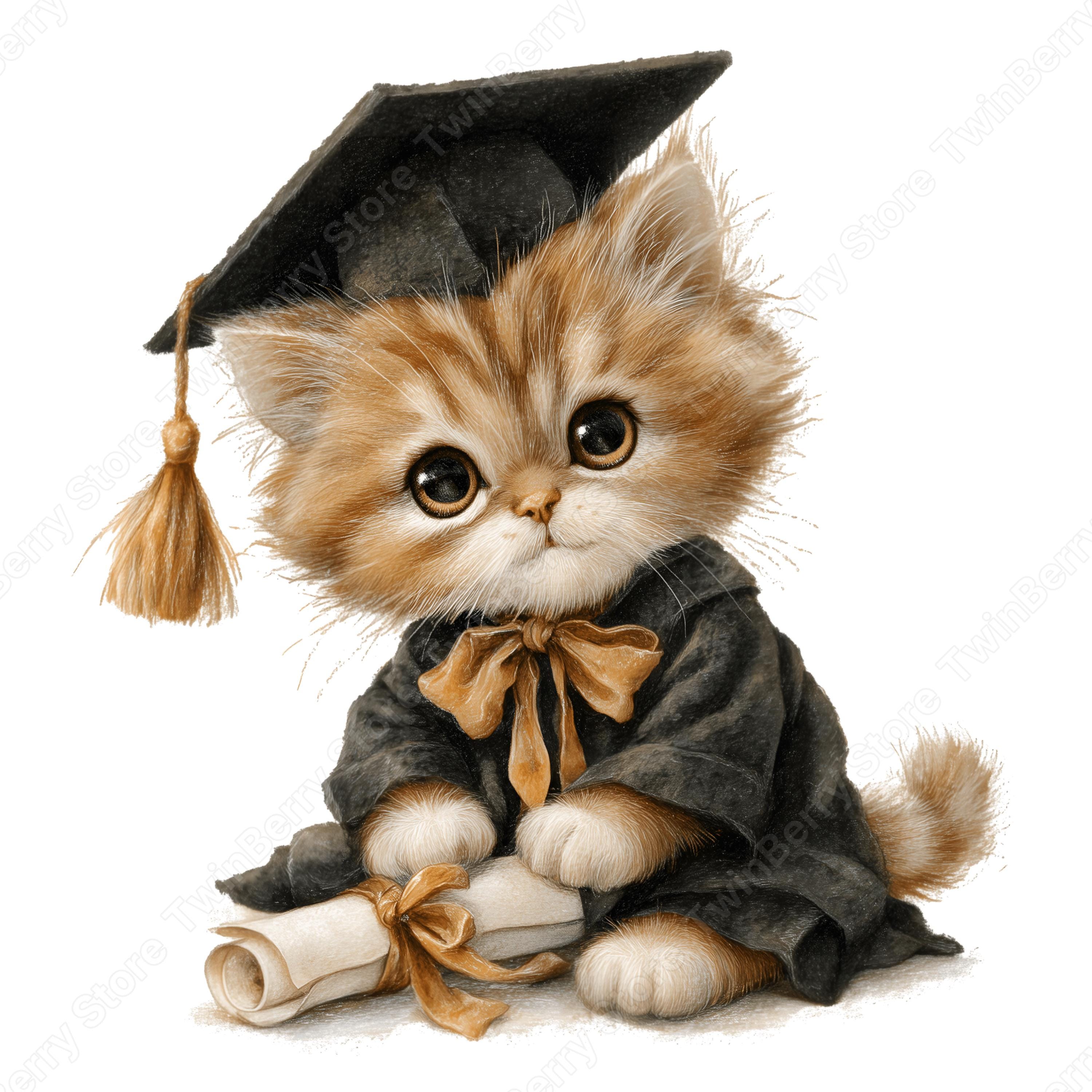 Graduation Animals PNG, 15 Watercolor Baby Animal Clipart With Cap and ...