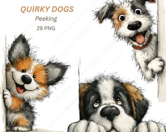 Peeking Dogs PNG, 29 Whimsical Puppies Clipart for Dog Lover Greeting Cards