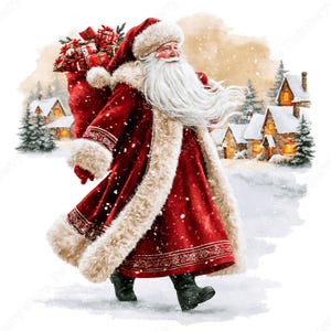 Santa Clipart PNG, 26 Vintage Watercolor Santa Claus Graphics, Traditional Father Christmas Portraits for Cards & Sublimation image 12