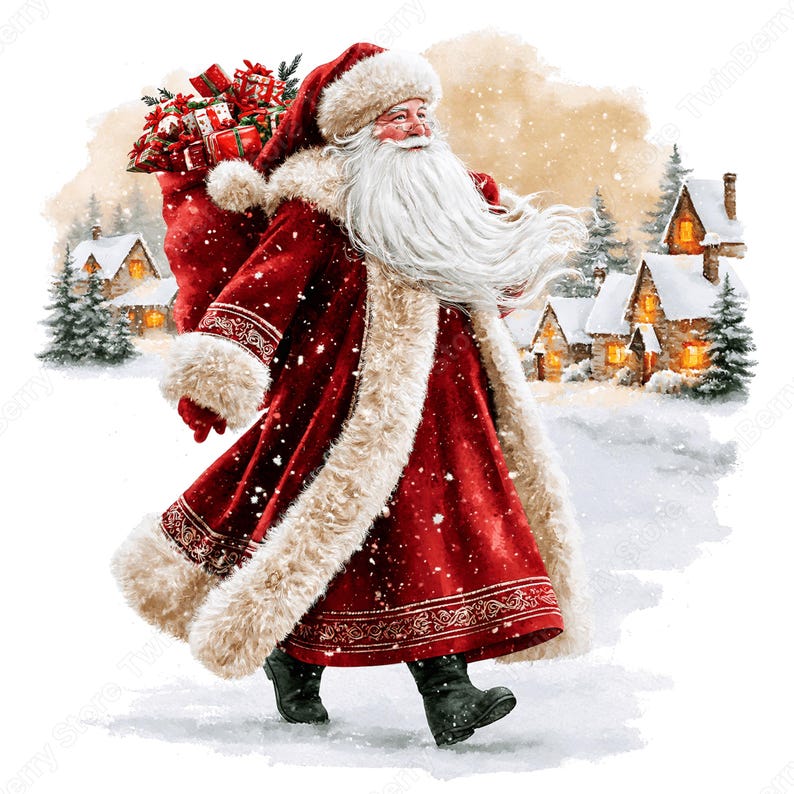 Santa Clipart PNG, 26 Vintage Watercolor Santa Claus Graphics, Traditional Father Christmas Portraits for Cards & Sublimation image 12