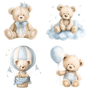 Clipart aquarel teddybeer: blauwe babyknuffels png-set (digitale download 31 png's) afbeelding 2