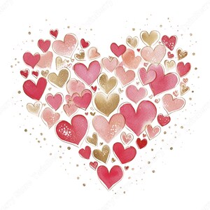 20 Pink & Gold Hearts Clipart PNG, Elegant Watercolor Valentine Hearts ...