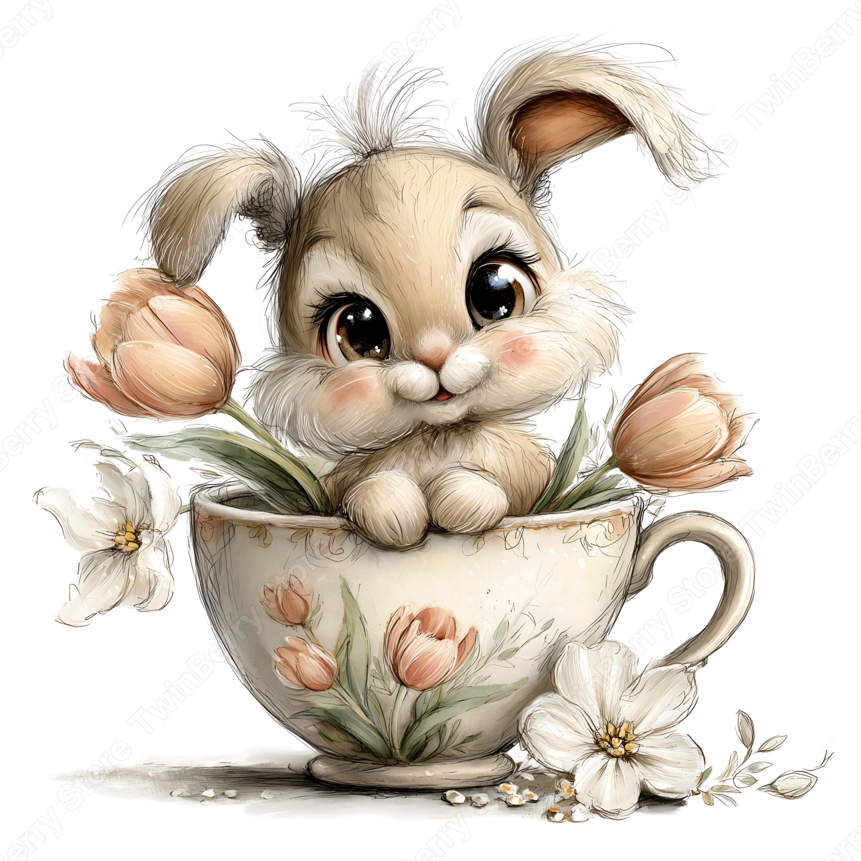 Easter Bunny JPG, 40 Watercolor Spring Rabbit Clipart With Flowers and ...