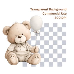 Watercolor Teddy Bear Clipart: Boho Nursery PNG Images (Digital Download - 40 PNGs) image 13