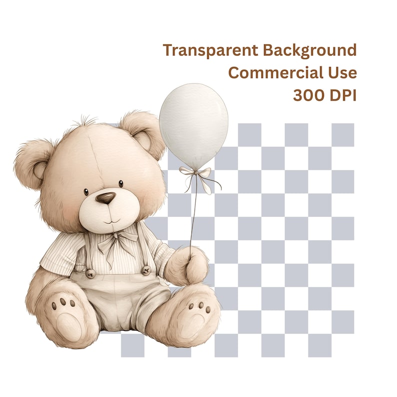 Watercolor Teddy Bear Clipart: Boho Nursery PNG Images (Digital Download - 40 PNGs) image 13
