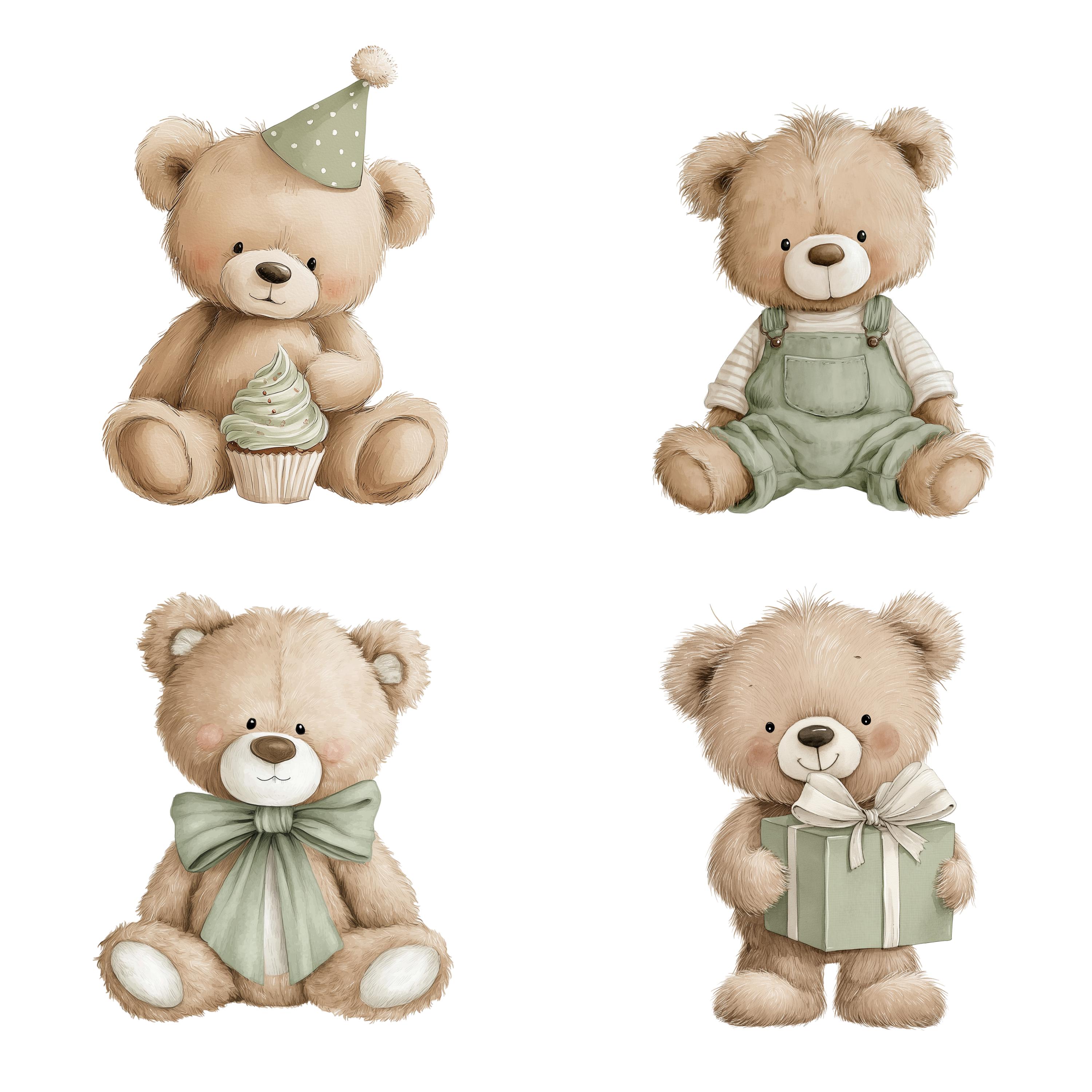 Teddy Bear Clipart PNG, 34 Sage Green Baby Boy Nursery Graphics Bundle ...