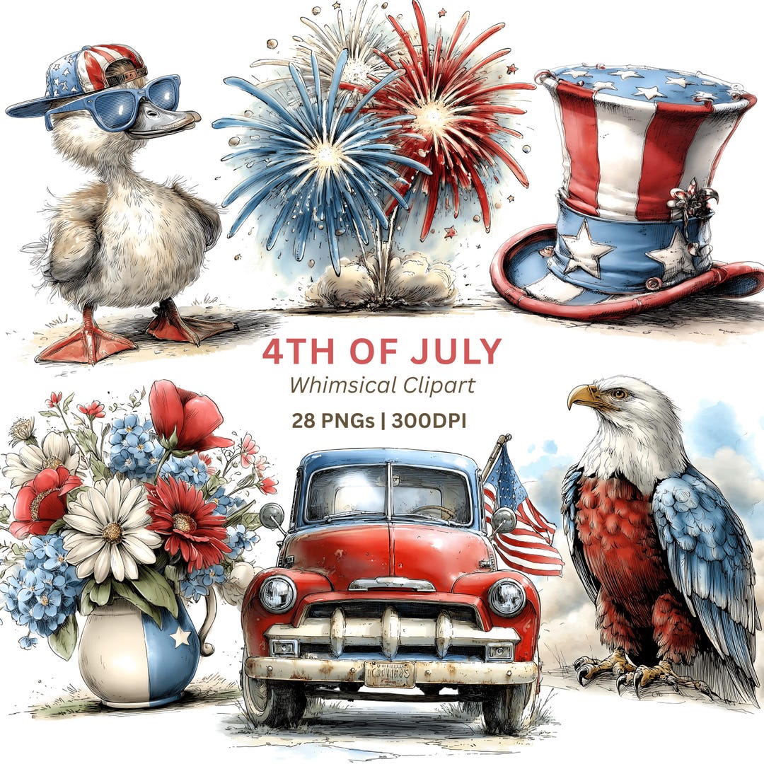 Patriotic Clipart PNG, 28 Watercolor 4th of July With Eagle Fireworks ...