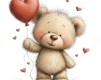 32 Adorable Valentine Teddy Bears Clipart, Love Bears with Roses & Hearts PNG Bundle