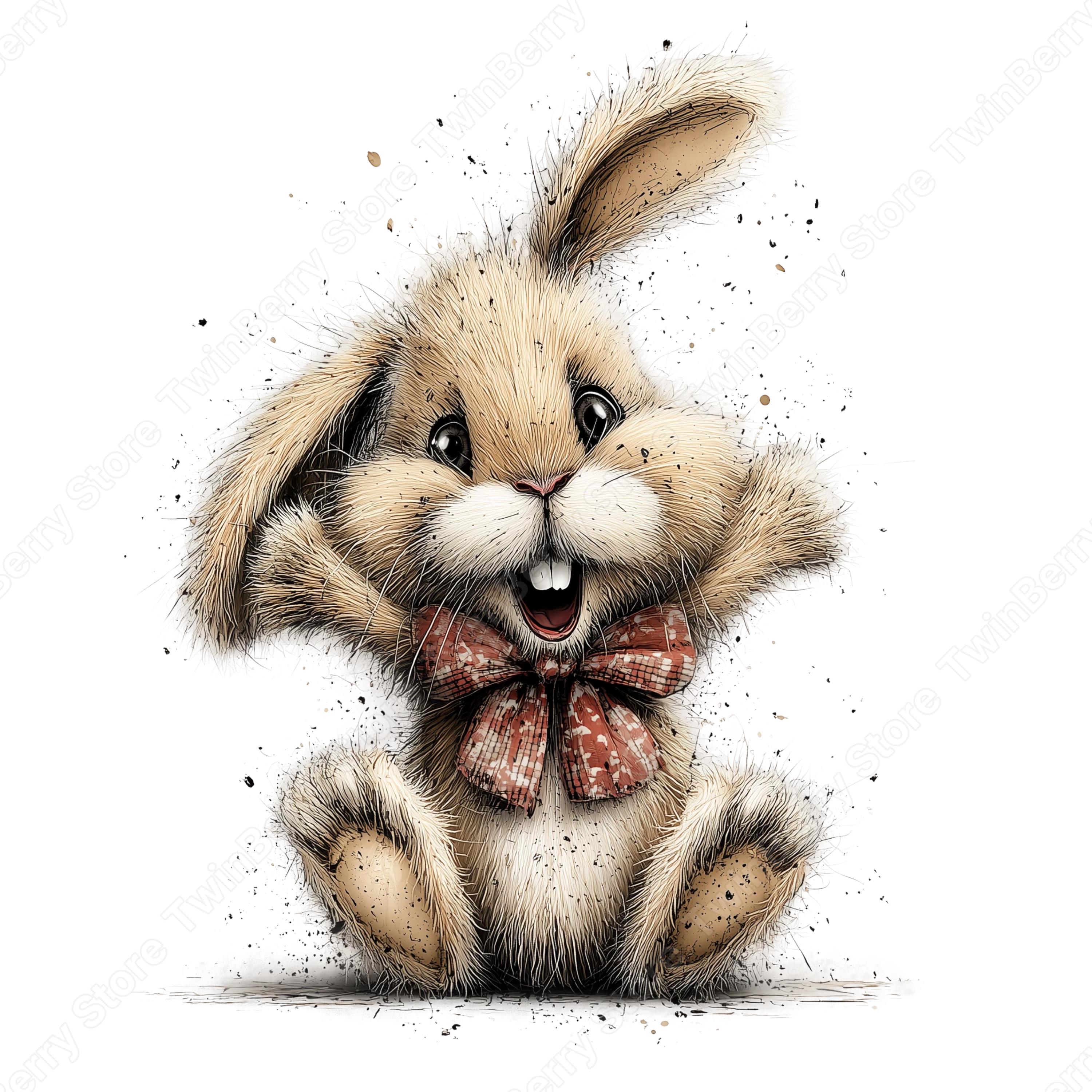 30 Whimsical Easter Bunny Clipart, Fuzzy Rabbits With Spring Eggs PNG ...