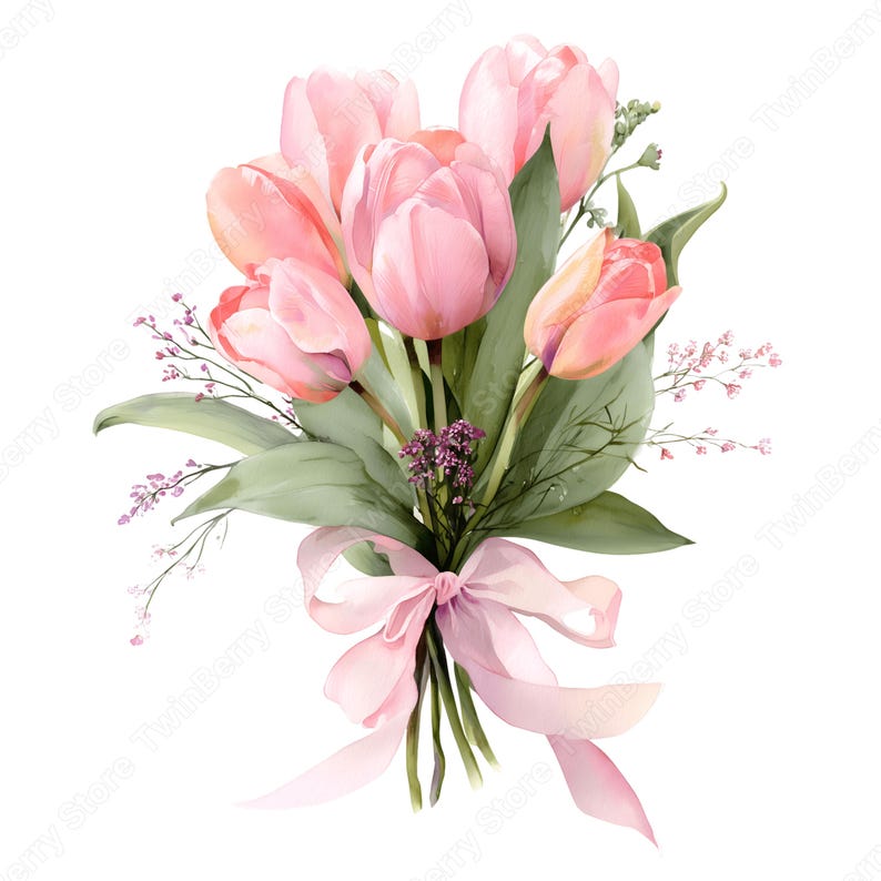 Tulip Bouquet Clipart PNG, 17 Watercolor Spring Tulip Bouquets With ...