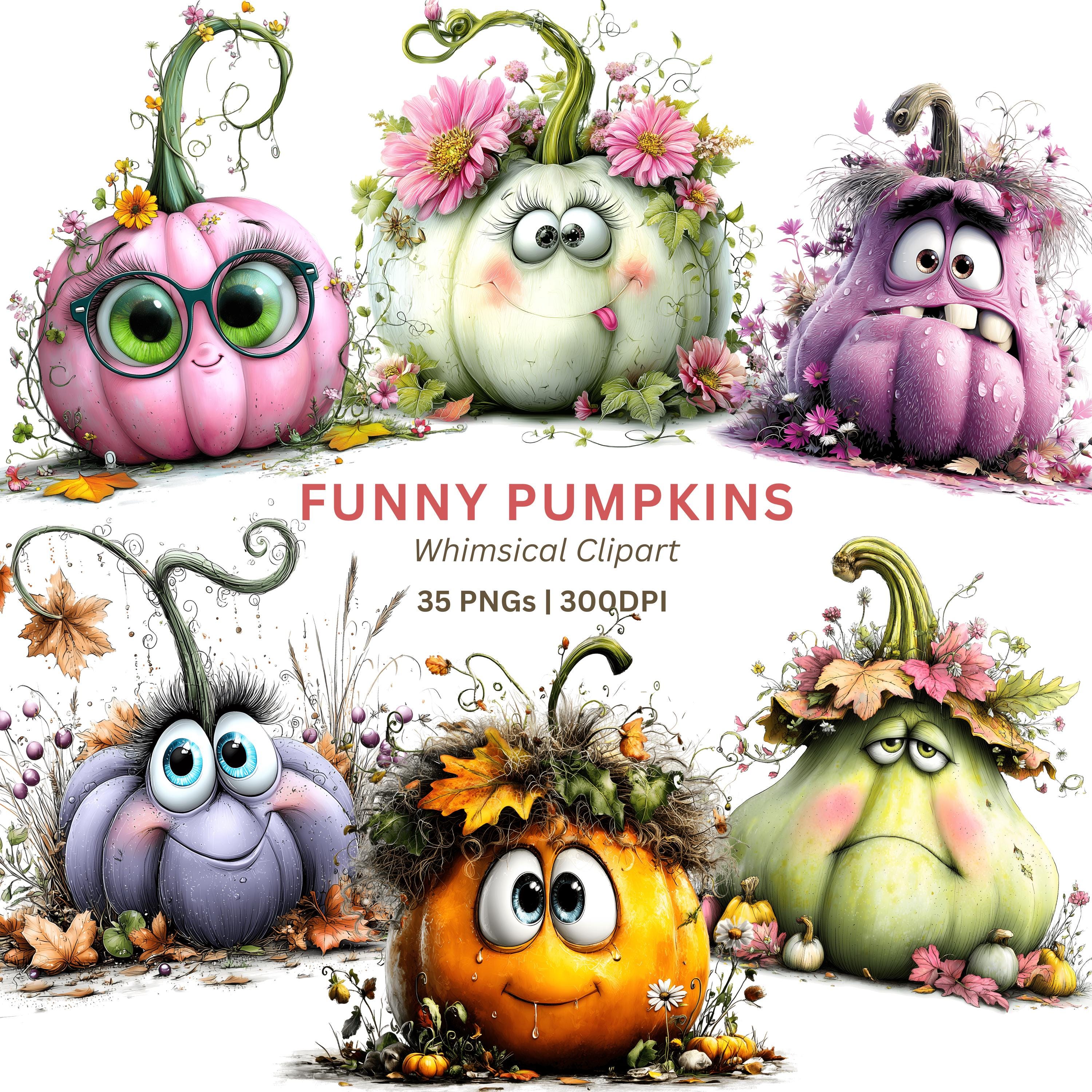 Funny Pumpkin Clipart PNG, 35 Whimsical Colorful Pumpkin Characters for ...