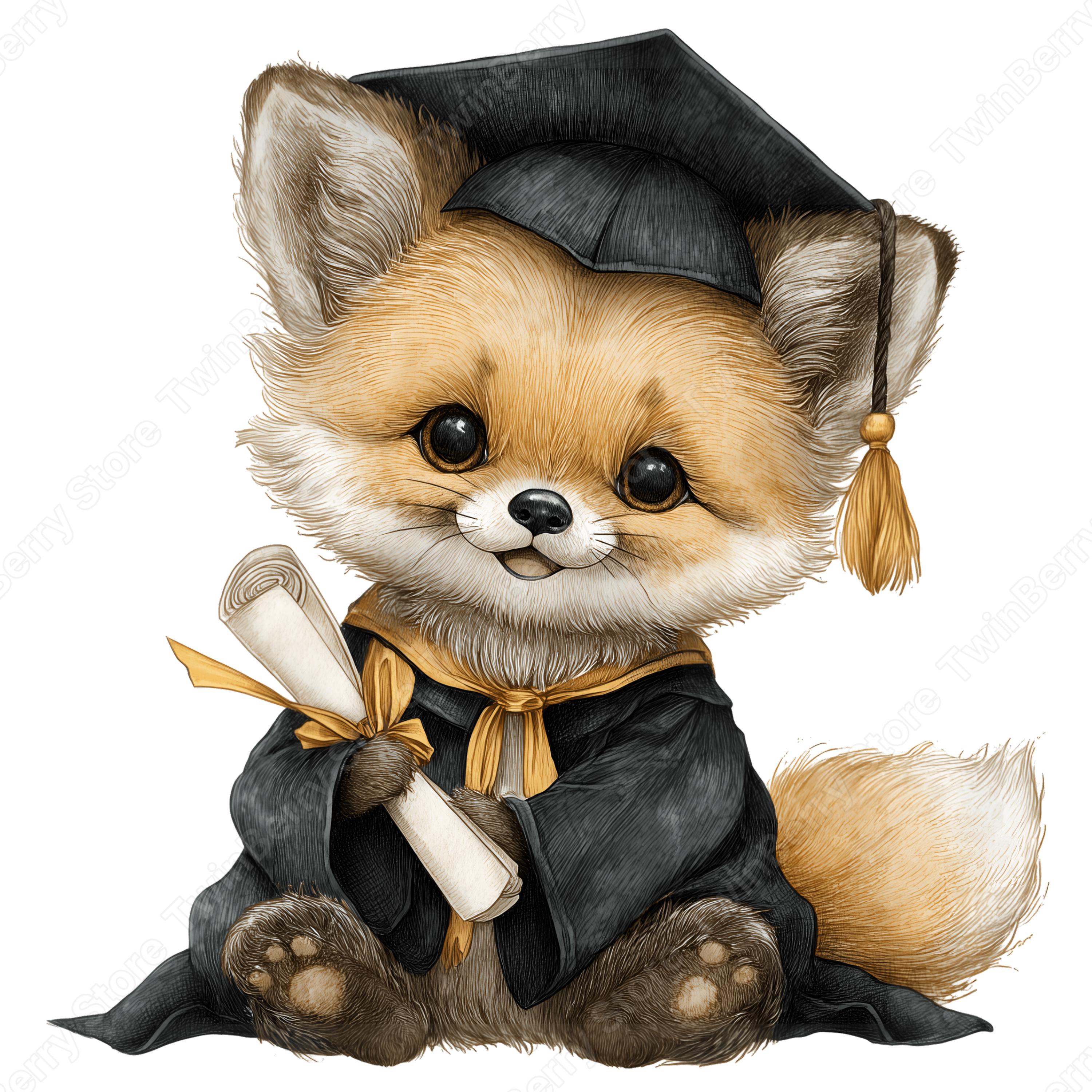 Graduation Animals PNG, 15 Watercolor Baby Animal Clipart With Cap and ...