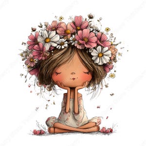 Vår Clipart PNG, 30 nyckfull flicka med blommor grafikpaket bild 18