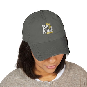 Be Kind Embroidered Hat, Inspirational Quote Baseball Cap, Positive Message Wash Hat, Kindness Gift for Her or Him, Adjustable Dad Hat