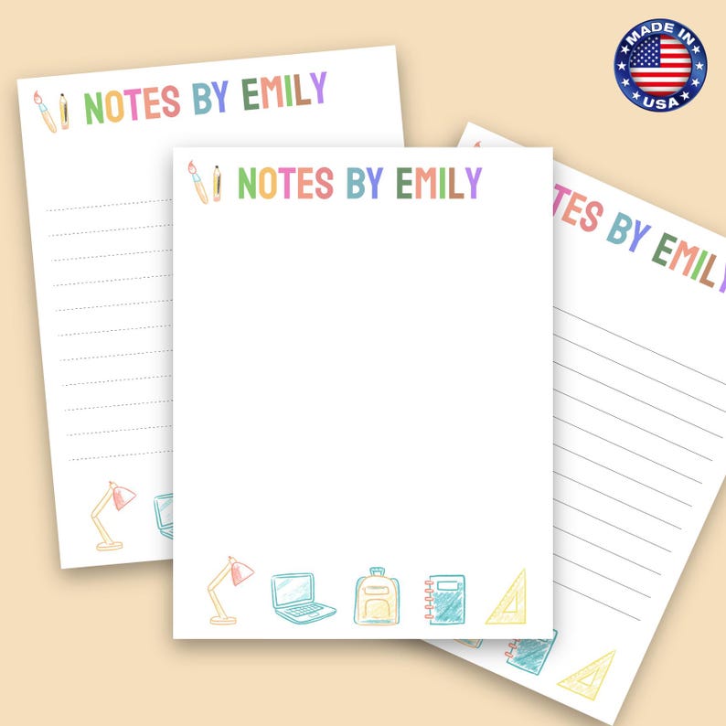 Personalized Preppy Notepad – Custom Color Text Notepad, Cute Teacher ...