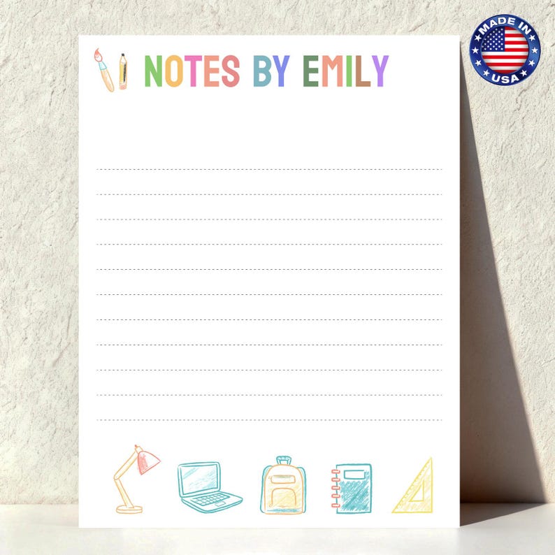 Personalized Preppy Notepad – Custom Color Text Notepad, Cute Teacher ...