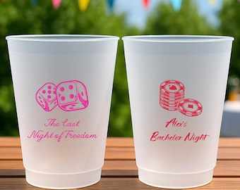 Personalized Bachelorette Frosted Cups – Custom Casino Party Cups, Dice and Poker Theme, for Hen Party & Game Night Favors