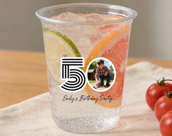 Personalized 50th Birthday Cups – Custom Photo Face Plastic Cups, Vintage Milestone Party Decor & Drinkware