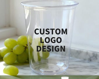 Personalized Plastic Cups with Logo | Custom Clear Cups for Business & Events | Printed Logo Party Cups | Wedding, Birthday, Branding