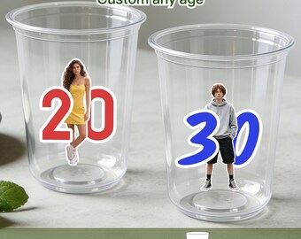 Personalized 30th Birthday Cups – Custom Photo Face Plastic Cups, Milestone Party Decorations & Drinkware