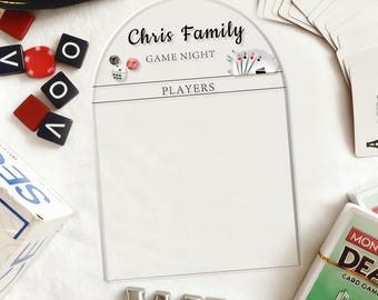 Personalized Family Game Night Score Tracker – Custom Dry Erase Board, Reusable Game Scoreboard for Family Fun or Game Room Decor
